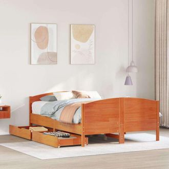 vidaXL Estructura De Cama Sin Colch&oacute;n Madera Maciza Marr&oacute;n 120x190 Cm Vidaxl