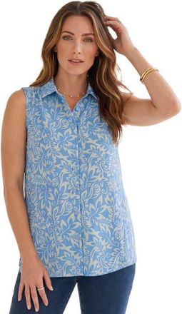 Roaman's Kate Sleeveless Shirt in Blue Leaf Print at Nordstrom, Size 32