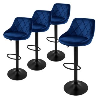 ML Design Ml-design - Set 4x Taburetes De Bar De Terciopelo Azul, Sillas De Mostrador Giratorias 360&deg; Tapizadas Con Altura Regulable 62-82cm, Asiento De Bistro 