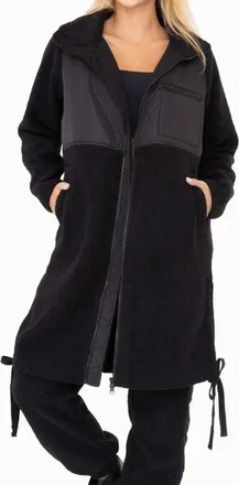 Mono B Womens Brenna Longline Sherpa Jacket In Black