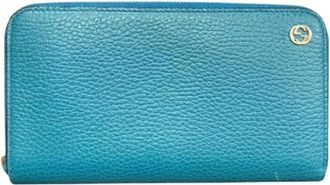 Gucci Pre-owned Interlocking G Leren Lange Portemonnee - Dames - Vintage Accessoires - Blauw - ONE Size - Leer - Vintage
