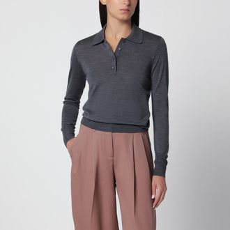 Golden Goose Anthracite virgin wool long-sleeved polo shirt