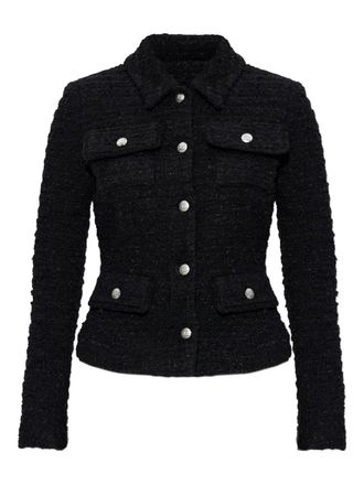 Misbhv single-breasted tweed jacket - women - Cotton/Polyester/Polyamide/Virgin Wool/Mohair/Lurex/Elastane/Polyester/Elastane - M - Black