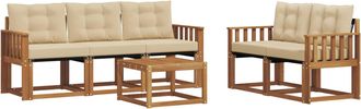 vidaXL Conjunto De Sof&aacute;s De Exterior 6 Uds. Natural Y Beige Vidaxl