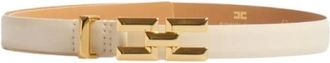 Elisabetta Franchi Accessoires, Dames, Wit, L, Leer, Riem met Logo Plaat