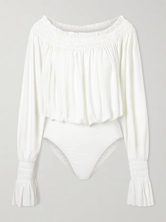 Norma Kamali Body In Jersey Stretch Con Arricciature - Bianco