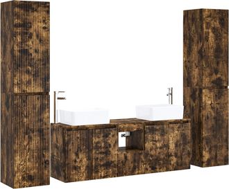 vidaXL Juego De Muebles De Ba&ntilde;o 5 Uds. Roble Ahumado Vidaxl