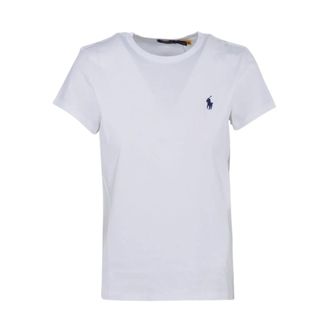 Ralph Lauren T-Shirts, female, White, Size: XS Round Neck Short Sleeve Logo-Embroidered T-Shirt