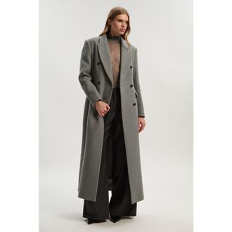 Karen Millen Wool Double Breasted Tailored Maxi Coat in Grey Marl at Nordstrom, Size 12