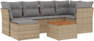 vidaXL Juego De Sof&aacute;s Jard&iacute;n Con Cojines Beige Mezcla 7 Pzas Rat&aacute;n Pe Vidaxl