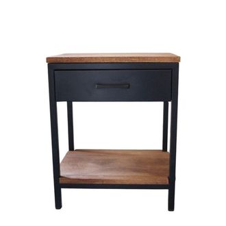 Decoclico Mesita de noche de metal negro mate y estantes de mango 1 caj&oacute;n
