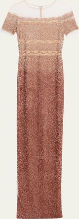 Pamella Roland Degrade Sequin Illusion Column Gown