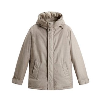 Woolrich Winter Jackets, male, Beige, M, Short Parka in Wool Silk Blend