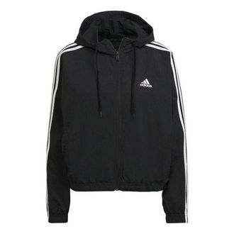 adidas (WMNS) adidas Essentials Repeat Logo Loose-Fit Windbreaker Asia Sizing Black White HC9160