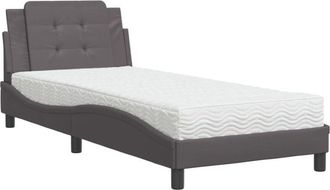 vidaXL Cama Con Colch&oacute;n Cuero Sint&eacute;tico Gris 100x200 Cm Vidaxl