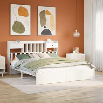 vidaXL Vidaxl - Cama Con Estanter&iacute;a Sin Colch&oacute;n Madera Maciza Blanca 180x200 Cm