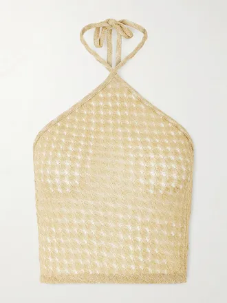 Missoni Crop Top Con Scollo Allamericana In Maglia Crochet Metallizzata Mare - Oro