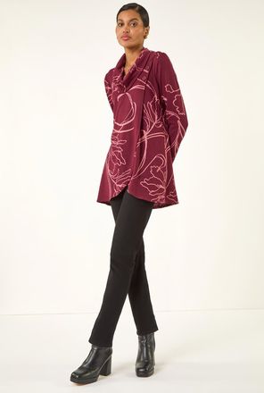 Roman Printed Cowl Neck Stretch Top