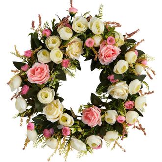 Nearly Natural 20-in White & Pink Rose Artificial Wreath at Nordstrom