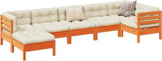 vidaXL Set De Sof&aacute;s Jard&iacute;n 7 Pzas Con Cojines Madera Pino Marr&oacute;n Cera Vidaxl