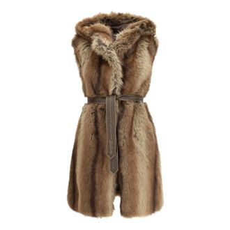Pinko Gilet con cappuccio in ecopelliccia Galearis - - Jackets - Donna - Marrone - L