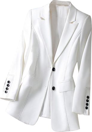 Generic White Turtle Neck Spandex Blazer for Women Fall Winter Long Sleeve Work Office Elegant Lounge Basic Jackets Blazer Outfits Ladies Button 2025 Soft Com