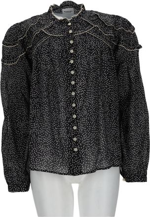 Isabel Marant Christa Black Cotton Voile Ruffled Blouse