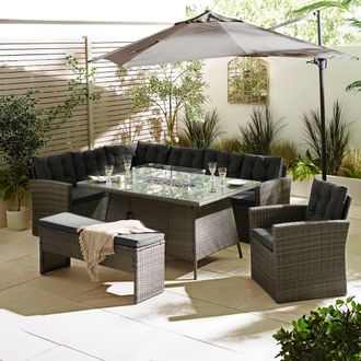 Furniturebox Marbella 9 Seat Rattan Firepit Table Garden Dining Set in Grey