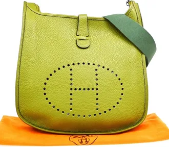 Herm&egrave;s Evelyne Bag Gen Ii Clemence Green Leather Handbag (Pre-Owned)