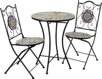 Wanderlust Deco Conjunto mesa y 2 sillas de mosaico y forja negro