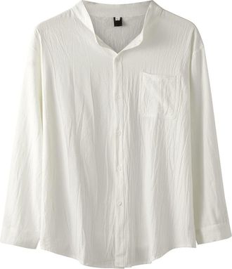 Generic Mens Linen Shirt Long Sleeve Front Pocket Summer Shirt Casual Shirt Vintage Linen Shirt Casual Shirts Long Sleeve Casual Blouse Shirt Regular Fit Shir