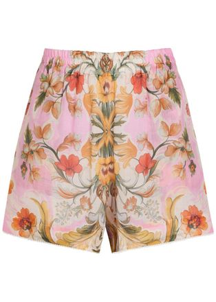 Borgo De Nor Borgo DE Nor Bizzy Floral-print Ramie Shorts - Purple - 12 (UK12 / M)