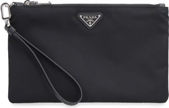 Prada Mens Re-Nylon Pouch-Bag With Logo Black Polyamide Clutch Bags