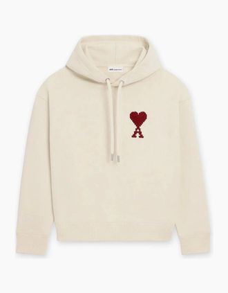 Ami Mens Ami Paris Moonlight Cotton AMI DE COEUR Heavy Hoodie - Tan - Size: 44