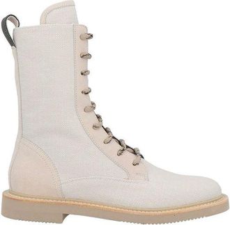 Brunello Cucinelli Beige Cotton Lace-Up Womens Boots