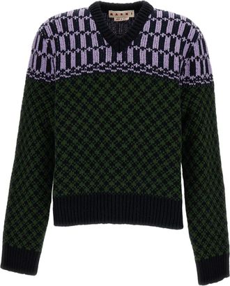 Marni Multicolor Geometric Jacquard Wool Sweater