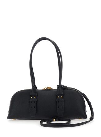 Pinko Womens Handbag Bowling Horizontal Black Leather Shoulder Bags