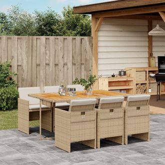 vidaXL Set Comedor De Jard&iacute;n 7 Pzas Con Cojines Rat&aacute;n Sint&eacute;tico Beige Vidaxl