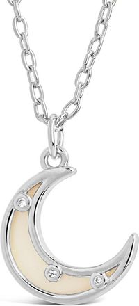 Sterling Forever Nuria Moonstone & CZ Moon Pendant Necklace