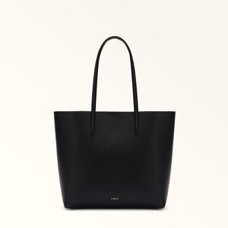 Furla Ella Tote M Nero Black Double Pebble Calf Leather Woman