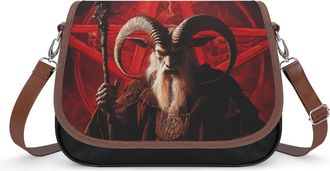 Generic Baphomet Pentagram Goat Crossbody Bag Womens Handbag PU Message Bags Shoulder Purse with Adjustable Strap