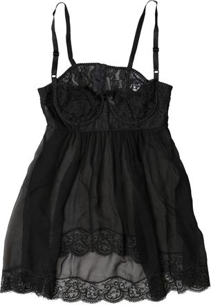 Dolce & Gabbana Womens Black Silk Floral Lace Lingerie Top Underwear Cotton Nylon Rayon