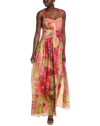 Badgley Mischka Floral Pleated Waist Gown