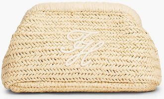 Tommy Hilfiger Womens Script Monogram Raffia Clutch - Beige