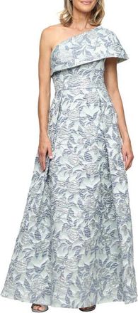 Alex Evenings One-Shoulder Floral Print Jacquard Gown in Sage Multi at Nordstrom, Size 14P