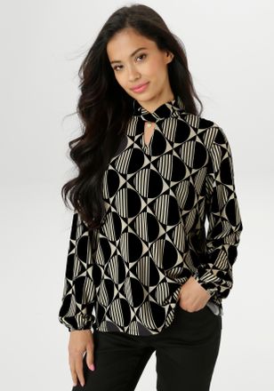 Aniston Schlupfbluse ANISTON SELECTED, Damen, Gr. 36, schwarz-weiss (sanftes wei&szlig;, schwarz), Cr&ecirc;pe, Obermaterial: 95% Polyester, 5% Elasthan, bedruckt, gemust