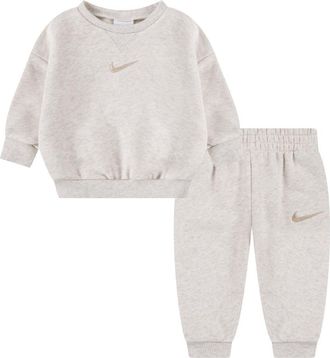 Nike Essential Fleece Crewneck Sweatshirt & Joggers Set in Pale Ivory Heather at Nordstrom, Size 12M