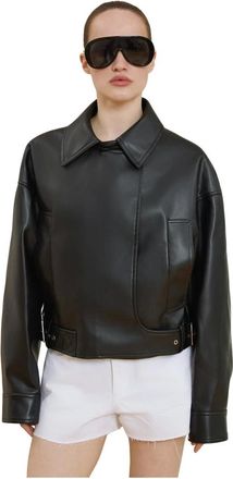 Estro & Luminara Jassen, Dames, Zwart, M, Leer, Oversized Faux Leather Biker Jacket