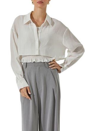 ASTR the Label Crop Button-Up Shirt & Smocked Camisole in White at Nordstrom Rack, Size X-Small