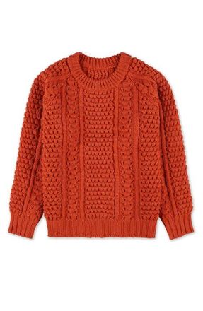 Fortela Aston Cable Knit Wool Crewneck Sweater in Orange at Nordstrom, Size X-Large Eu